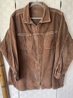 Tie Dyed Brown Zip Up Lightweight Corduroy Jacket